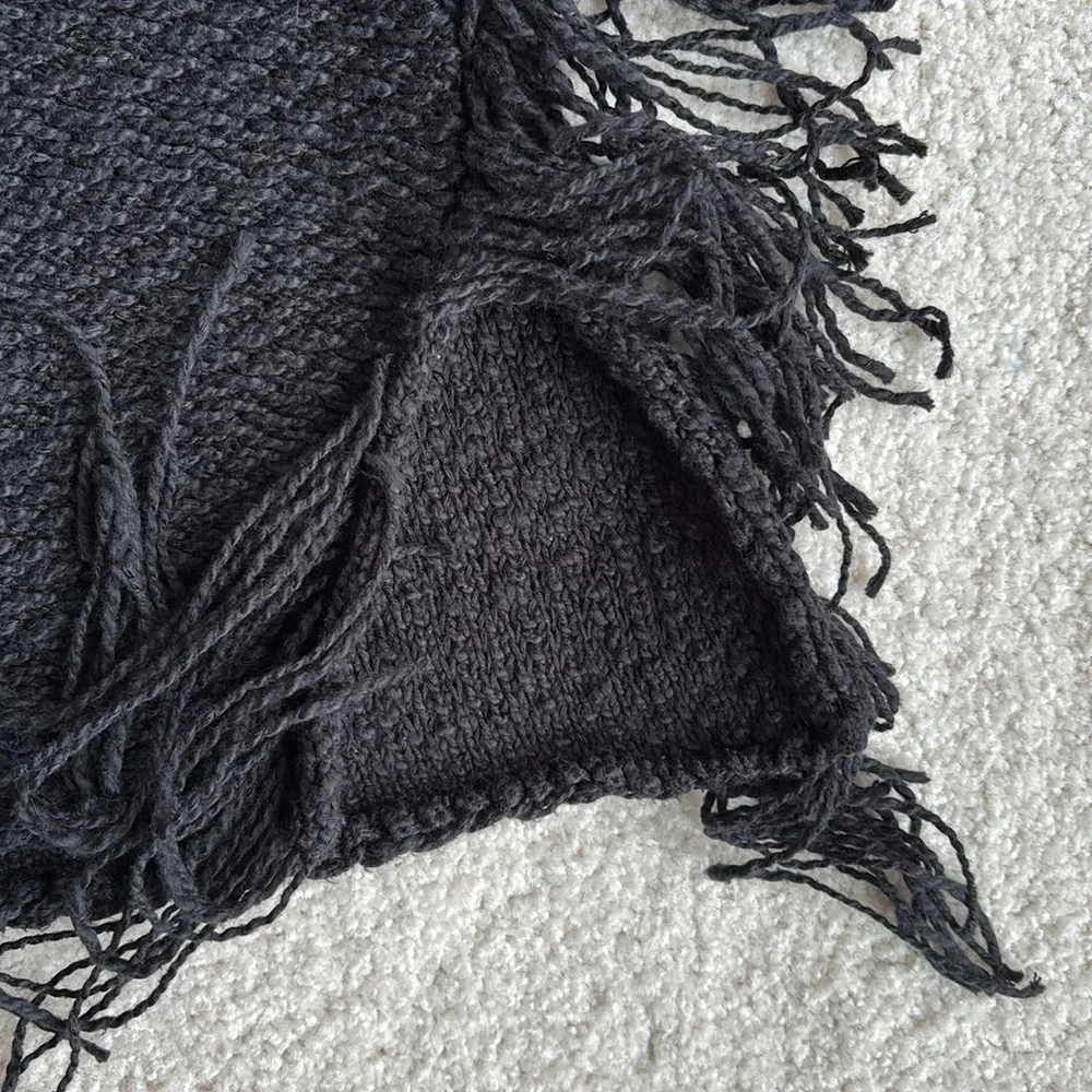 Ralph Lauren Black Chunky Knit Cotton Western Fringe Sweater Concert‎ Women M